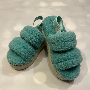UGG Oh Fluffita Teal Platform Slippers